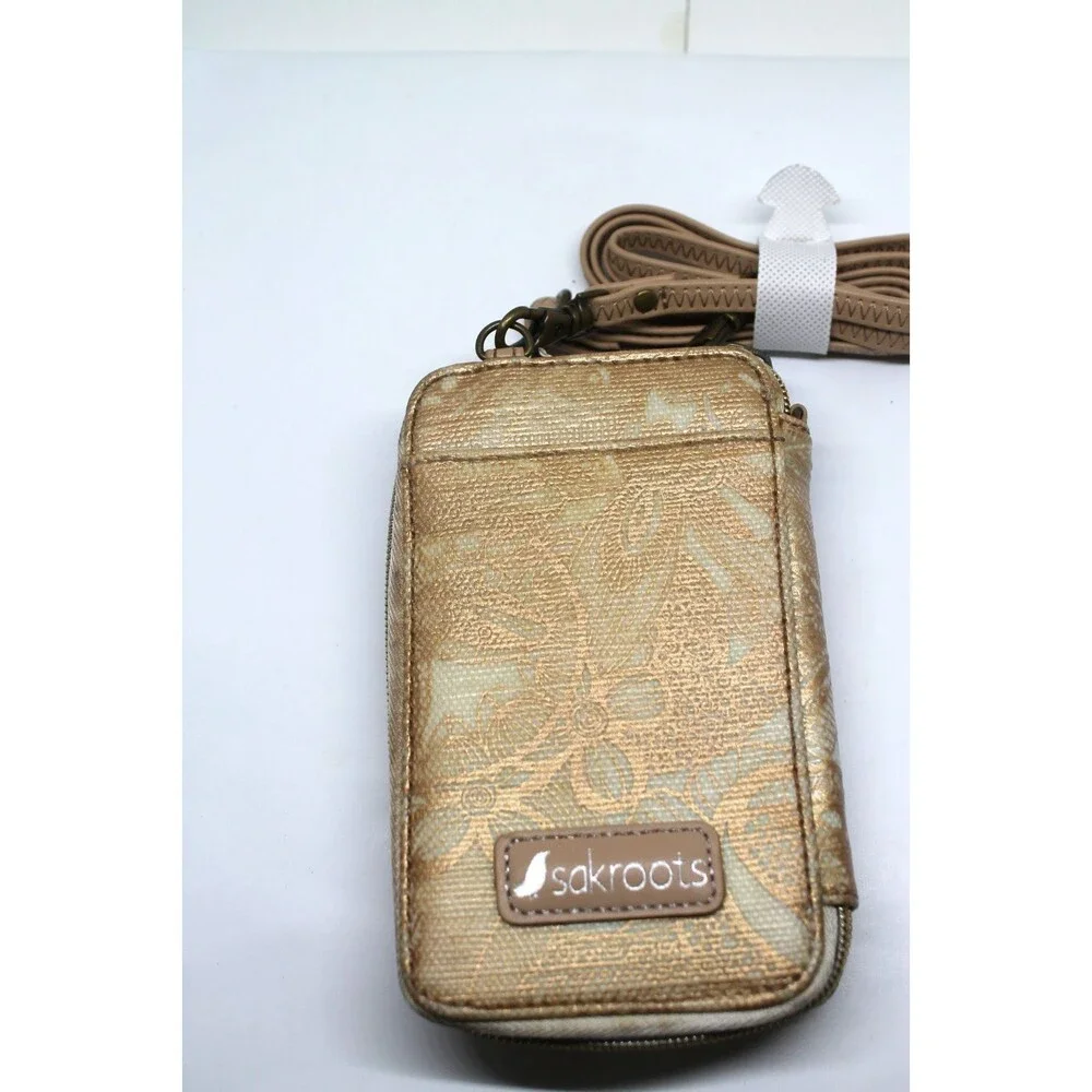 Sakroots Wallet/wristlet/cell phone purse w/Crossbody Strap Gold Celestial Sun
